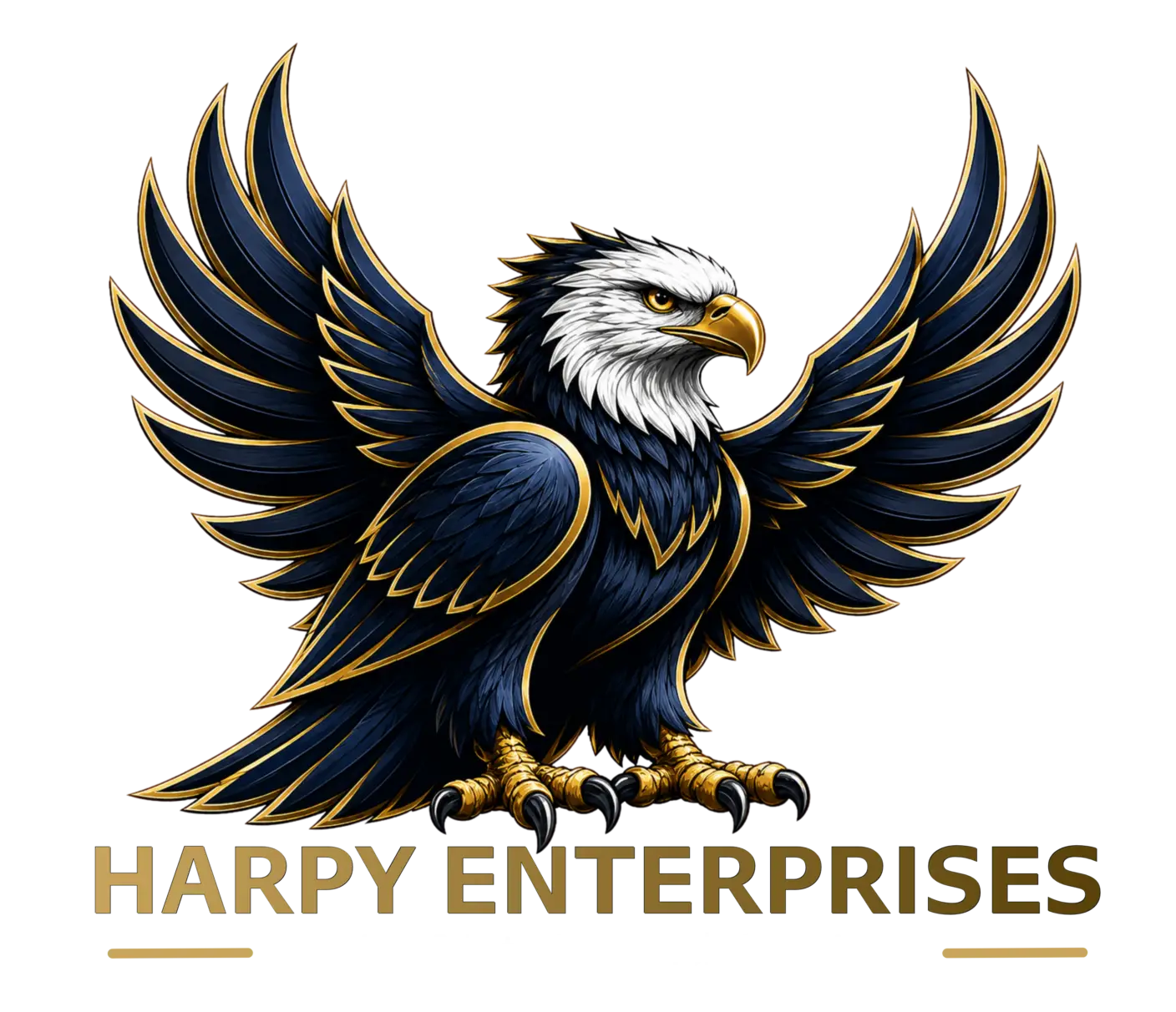 Harpy Enterprises Flooring & Interior Finish Specialist logo featuring a blue eagle with gold accents